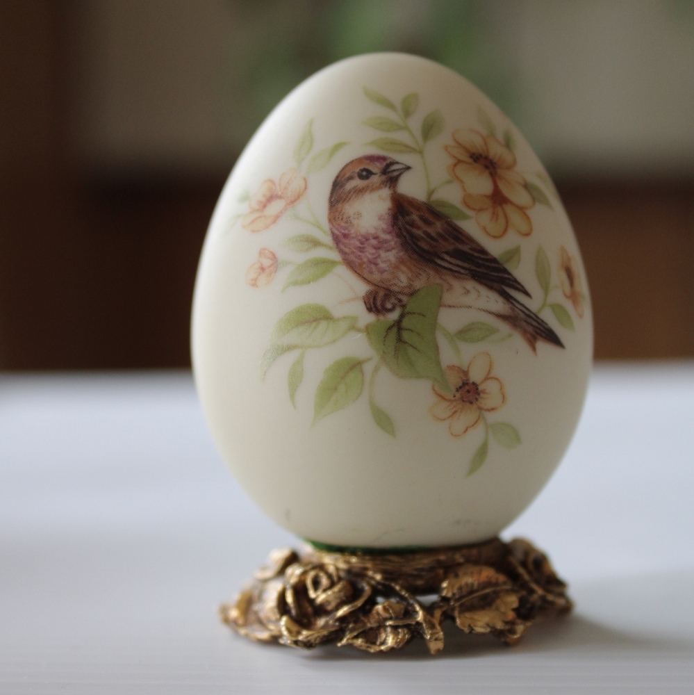 Vintage Decorative Egg with Bird and Floral Design